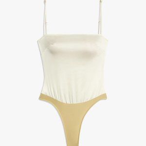 NWT Danielle Bernstein WeWoreWhat White Strappy Bodysuit Stretch Vanilla 2 Small